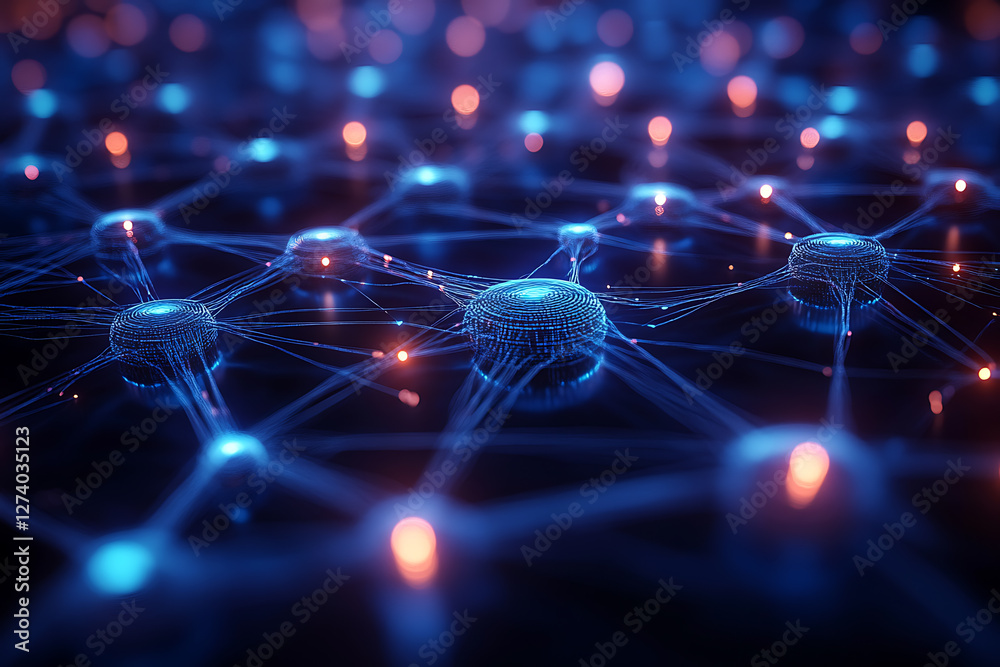 An abstract digital background featuring a futuristic network of interconnected glowing blue nodes and lines. The image represents artificial intelligence, big data, and advanced technology. An abstract digital background featuring a futuristic network of interconnected glowing blue nodes and lines. The image represents artificial intelligence, big data, and advanced technology.