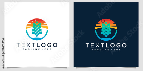 Vector illustration sun landscape with trees 