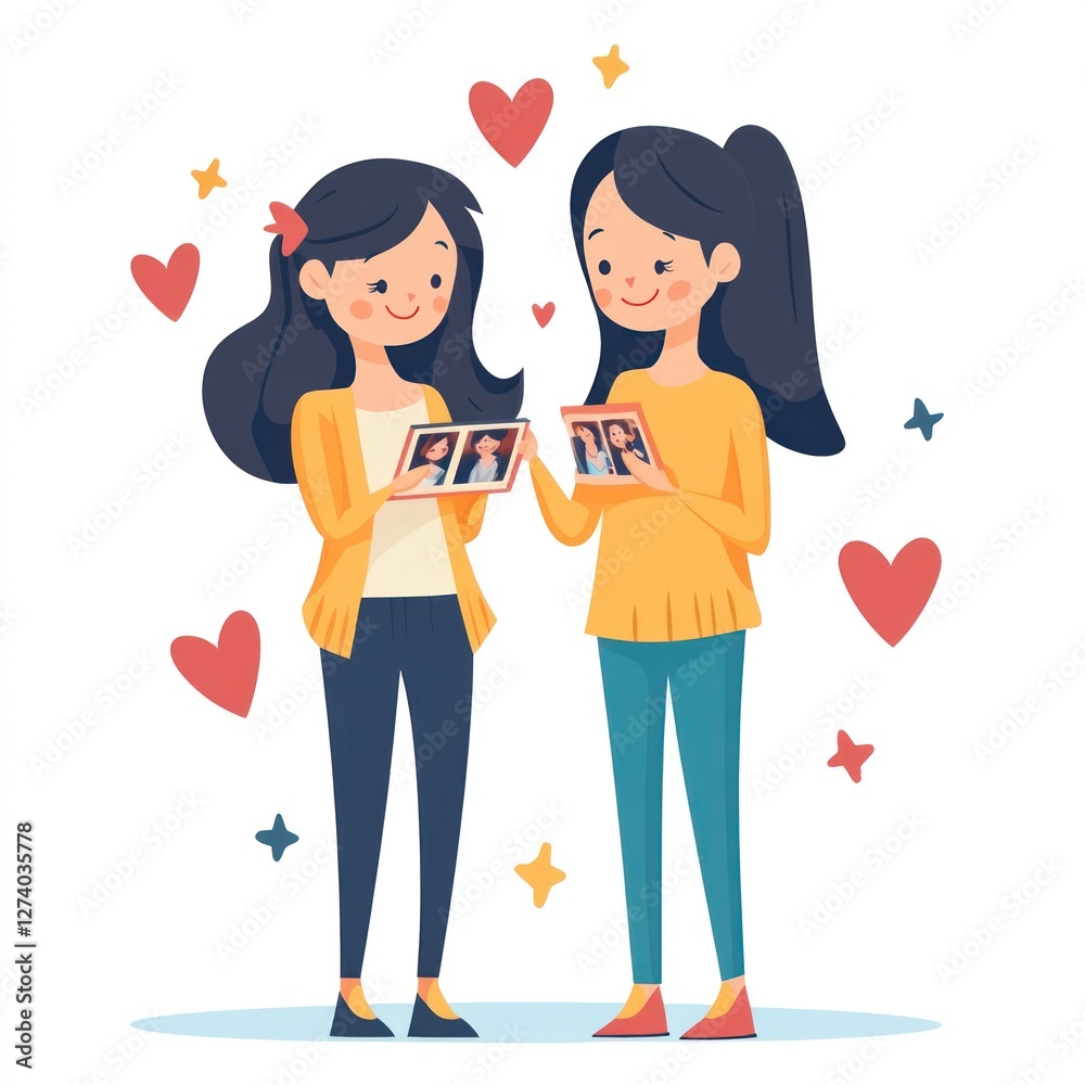 Fototapeta premium Two Girls Sharing Precious Memories: A Sisterhood of Love and Nostalgia