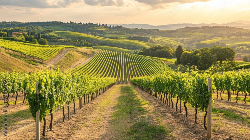Fototapeta premium Tuscan Vineyard Landscape at Sunset