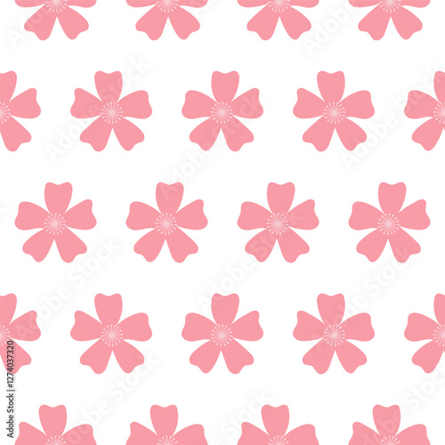 Beautiful pink floral pattern with various flowers on a white background creating a vibrant spring atmosphere