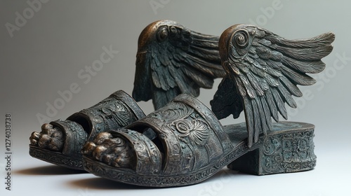 A high-end miniature statue of Hermes winged sandals, detailed metalwork