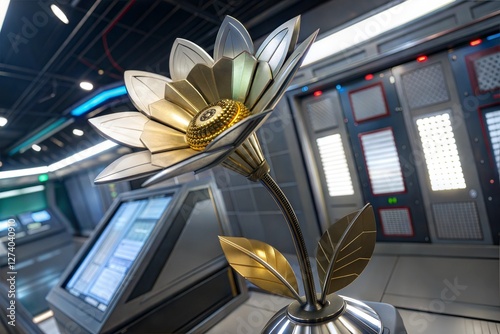 Metallic Flower in Futuristic Interior