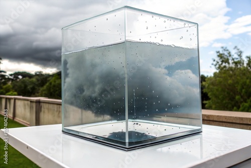 Glass Box with Water Reflecting Sky