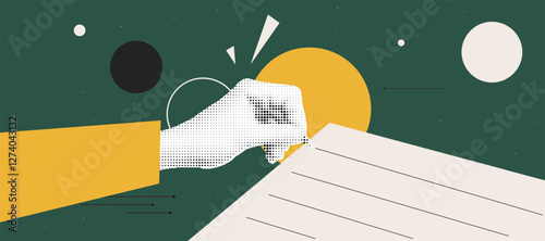 Dynamic geometric collage with halftone art elements for modern design projects