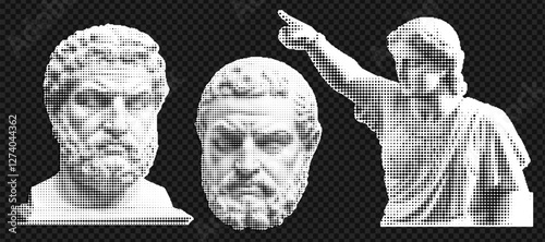 Classical sculpture halftone collage for art and design projects