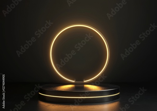 On a beautifully designed stage with a golden hue, a spotlight shines, creating a dramatic and elegant scene that features impressive lighting effects