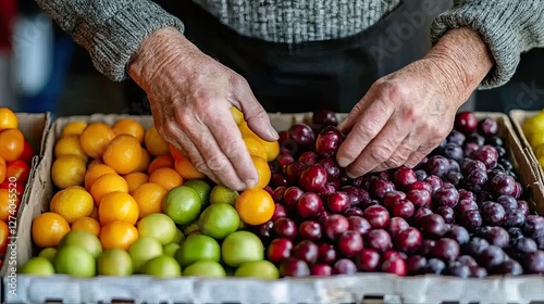 Elderly Hands Selecting Fresh Produce at a Farmers Market
