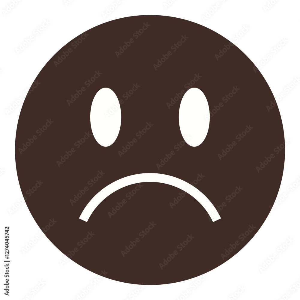 Sad face with a downward curve mouth in a circular design conveying negative emotions. Ideal for depression, empathy, failure, loss, support, negativity, feelings. Flat color icon Sad face with a downward curve mouth in a circular design conveying negative emotions. Ideal for depression, empathy, failure, loss, support, negativity, feelings. Flat color icon