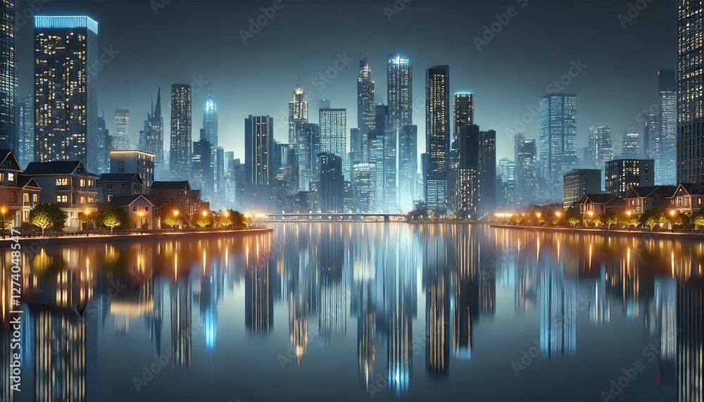 Naklejka premium 水辺の都市夜景｜Waterfront City Nightscape