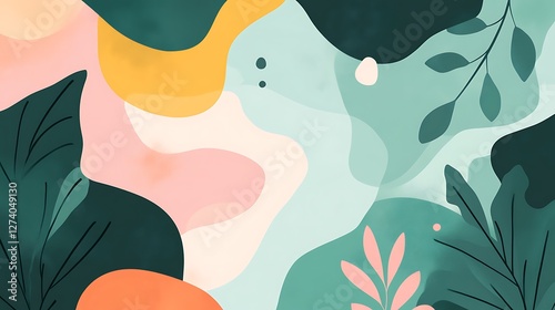 Abstract Floral Design with Pastel Colors and Organic Shapes