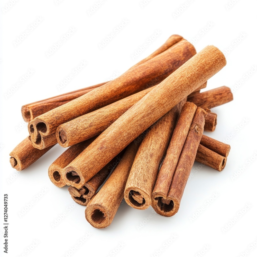 Aromatic cinnamon sticks on white background, studio shot, spice Aromatic cinnamon sticks on white background, studio shot, spice