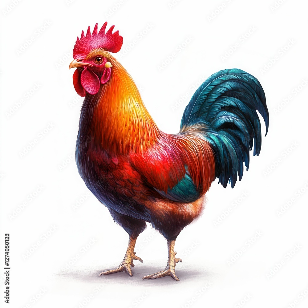 Fototapeta premium Colorful Rooster with Vibrant Feathers and Proud Posture