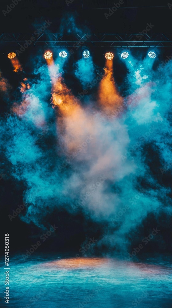 Spotlights and a smoke effect are visible on the empty stage in the moments leading up to the concert Spotlights and a smoke effect are visible on the empty stage in the moments leading up to the concert