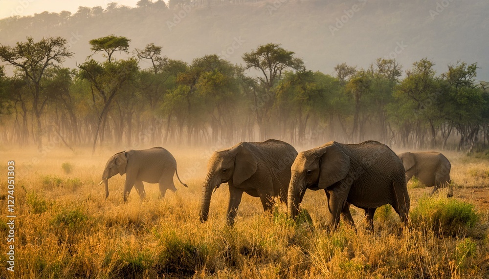 Fototapeta premium Elephant Herd in Manas National Park Assam, India