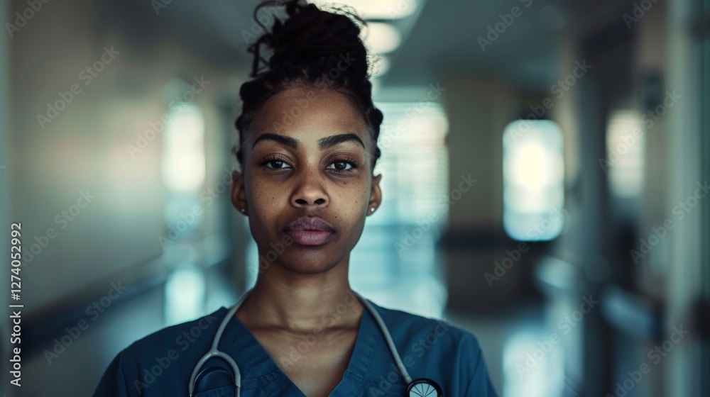 Fototapeta premium Nursing student standing in a hospital hallway