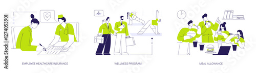 Workers wellbeing abstract concept vector illustrations.