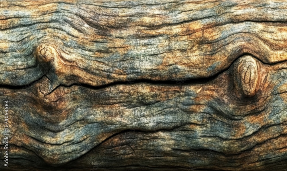 Close-up view of a textured wooden log showcasing natural patterns and colors in a forest setting Close-up view of a textured wooden log showcasing natural patterns and colors in a forest setting