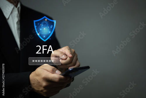 Secure login process with 2FA authentication, mobile security, encrypted password, digital safety, and cyber protection ensuring safe access to online accounts and confidential data.