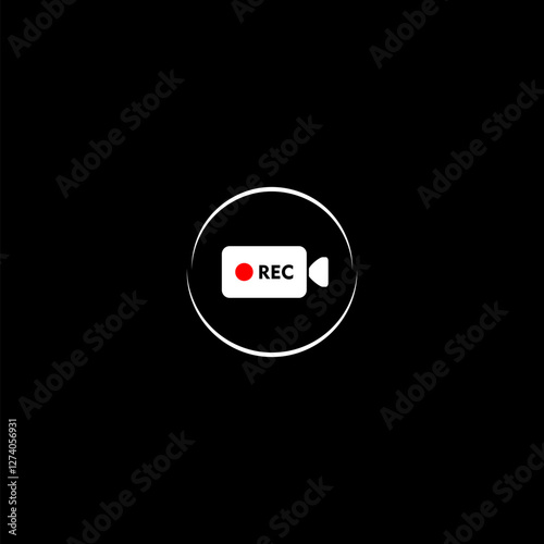Recording camera icon isolated on black background