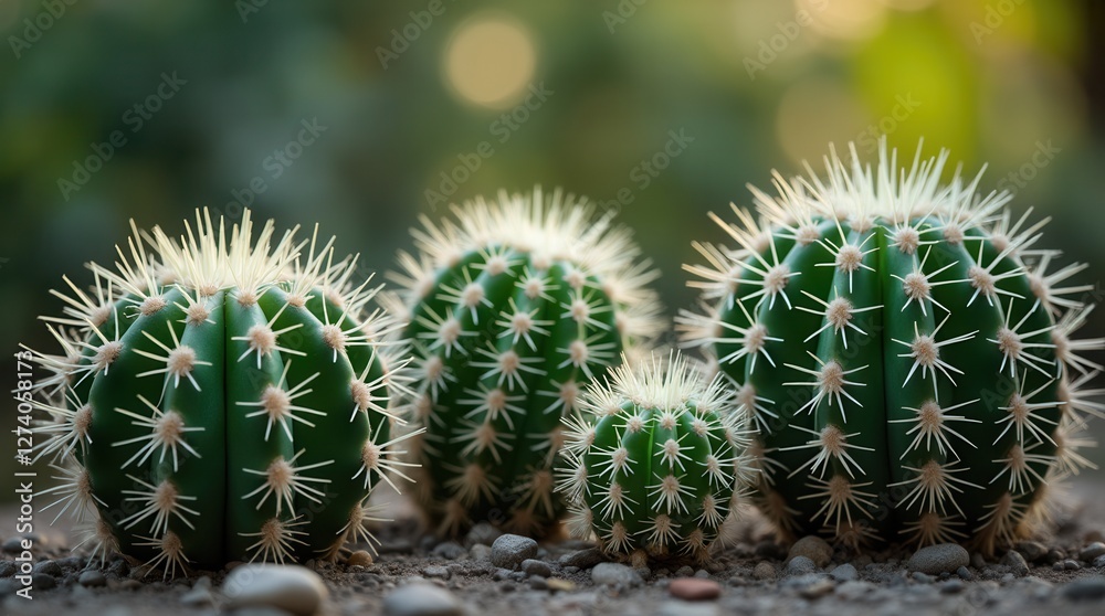 Peaceful Small Barrel Cacti Growing in Desert Garden Peaceful Small Barrel Cacti Growing in Desert Garden