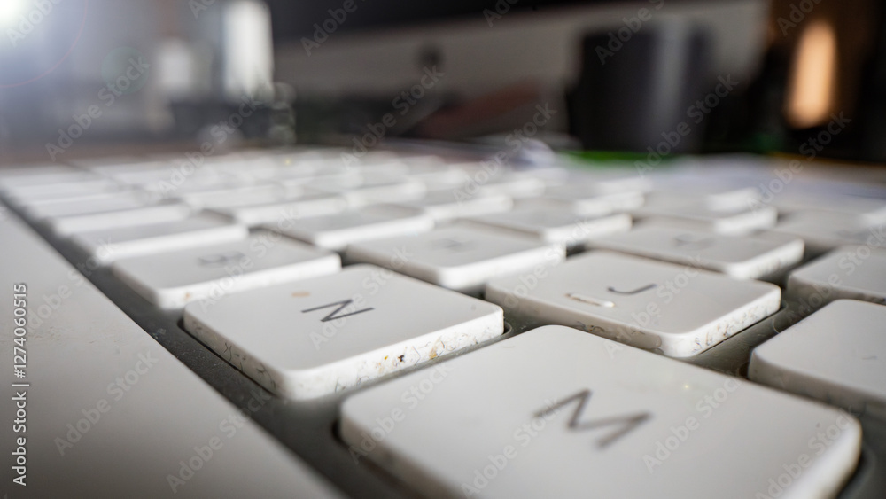 dirty computer keyboard - close-up of dirt in a laptop