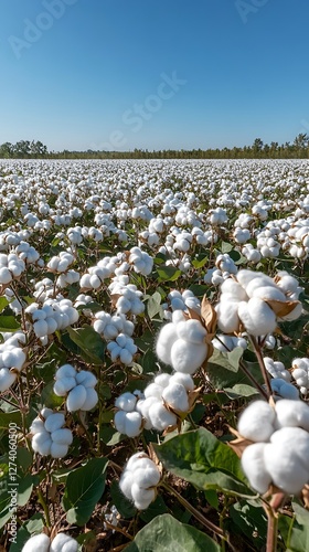 Cotton field harvest sunny day