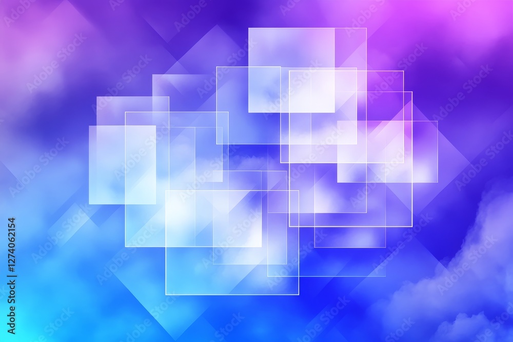 Obraz premium Ethereal Clouds and Layered Abstract Squares - A dreamy, abstract background featuring translucent squares layered over ethereal clouds. Symbolizing: Innovation, technology, dreams, serenity