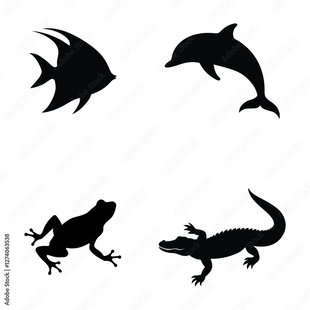 Fototapeta premium Set of Silhouettes of Animals Vector Collection. Isolated on white background.