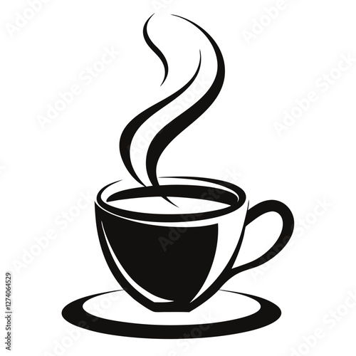 A steaming brown coffee cup icon, a hot caffeine drink often enjoyed at a cafe for breakfast