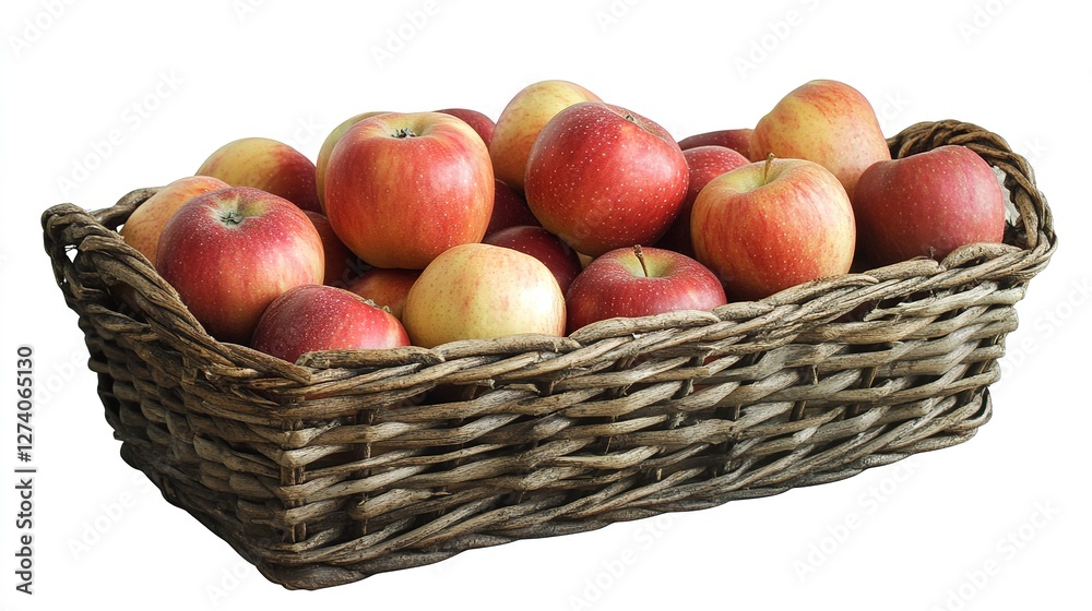 Freshly harvested apples in a rustic basket ready for market or home use in an autumn setting Freshly harvested apples in a rustic basket ready for market or home use in an autumn setting