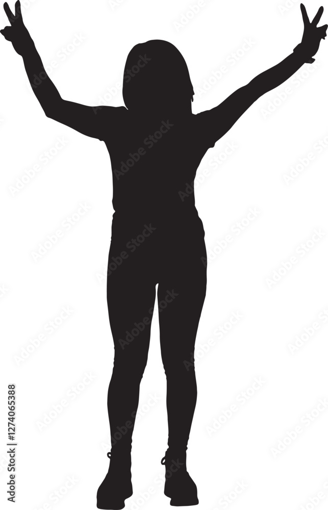 vector; silhouette; front view of a woman arms raised vector; silhouette; front view of a woman arms raised