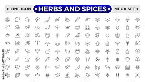 Herbs and Spices outline icon. Fresh Produce, Dairy, Snacks, Meats, Condiments, Beverages, Baby Food, Household Items – Vector Icons for E-commerce, Food Delivery & Grocery Apps.