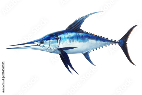 A majestic blue marlin gliding gracefully through vibrant ocean waters during a sunny day isolated on transparent background