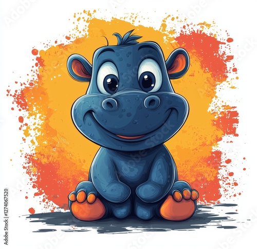 The caption and keywords for the image are as follows: Happy cartoon hippopotamus illustration photo