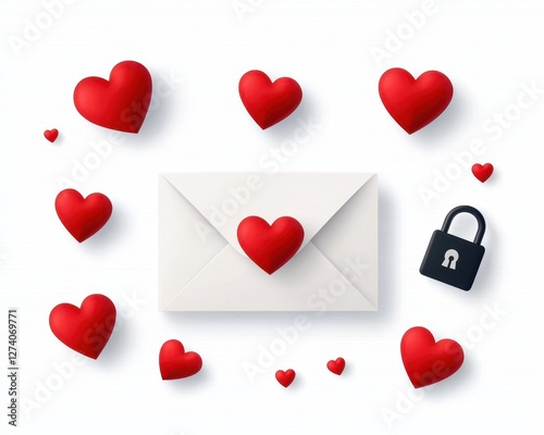 Wallpaper Mural An artistic representation of love with hearts, a letter, and a lock symbolizing connection. Torontodigital.ca