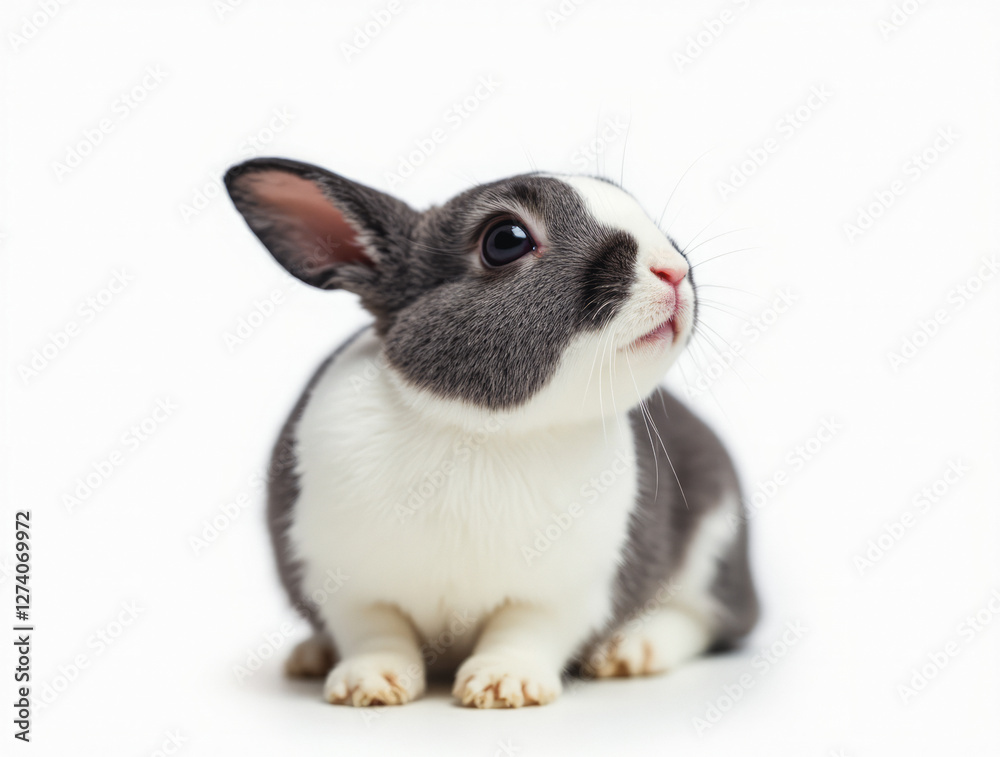 Close-Up Portrait of a Dutch Rabbit Highlighting Its Distinctive Color Pattern with White and Dark Fur Close-Up Portrait of a Dutch Rabbit Highlighting Its Distinctive Color Pattern with White and Dark Fur