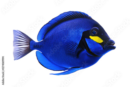Obraz na płótnie Vibrant blue fish swimming gracefully in clear water on a sunny day in a coral reef habitat isolated on transparent background w salonie