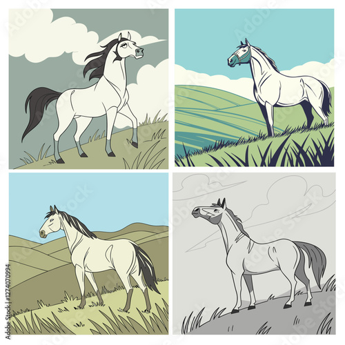 Set of horses animal vector