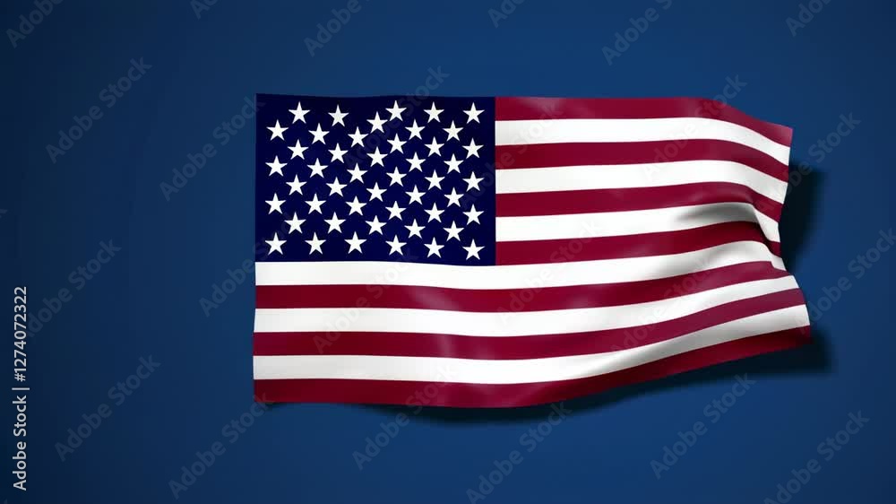 American flag gently waving in slow motion against blue background, casting subtle shadows and highlighting national pride, symbolizing freedom and democratic spirit American flag gently waving in slow motion against blue background, casting subtle shadows and highlighting national pride, symbolizing freedom and democratic spirit