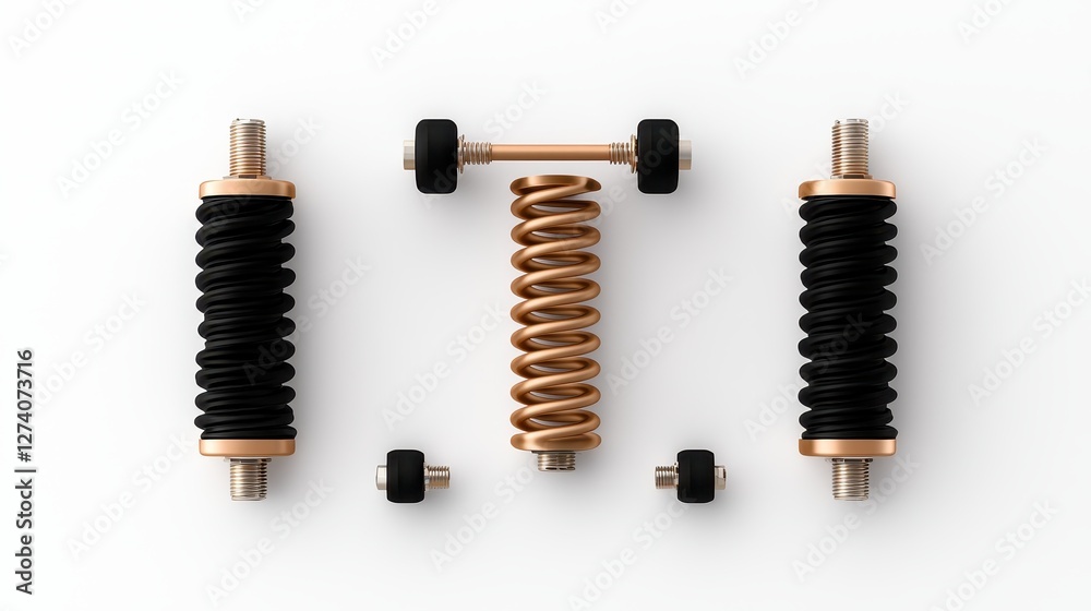Close-up of automotive suspension components showcasing design and engineering. Close-up of automotive suspension components showcasing design and engineering.