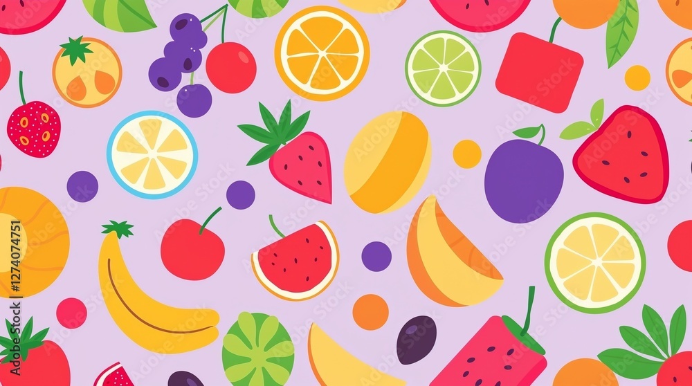 Colorful seamless pattern of fruits in flat design Colorful seamless pattern of fruits in flat design