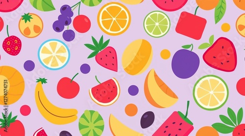 Colorful seamless pattern of fruits in flat design