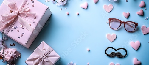 Father's Day. Bright holiday greeting card with the attributes of men mustache glasses