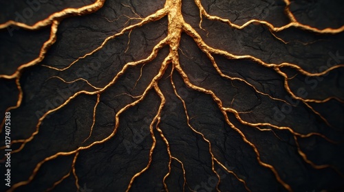 Abstract gold tree concept. Magnificent Golden Tree with Glowing Veins Symbolizing the Power of Nature