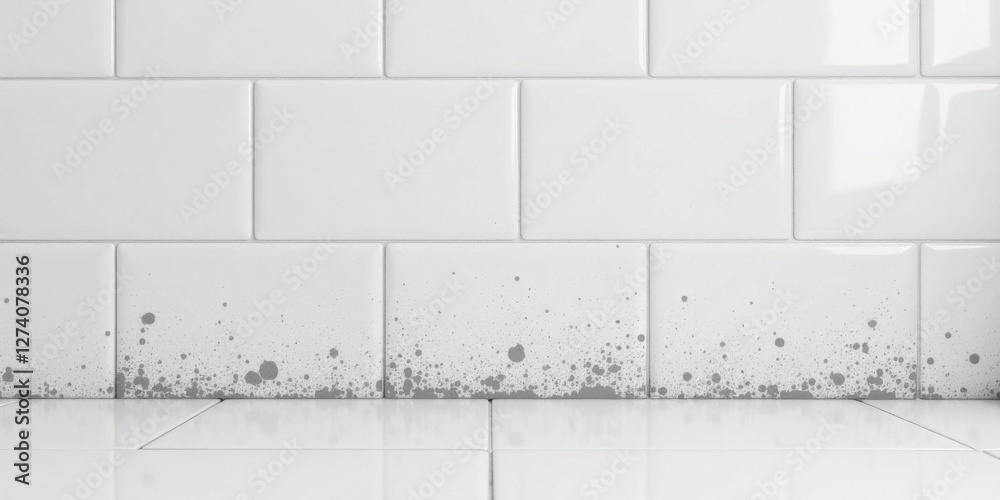 Fototapeta premium White Tile Wall with Subtle Gray Speckles at the Bottom Clean, Modern, Minimalist Design for Interior Spaces
