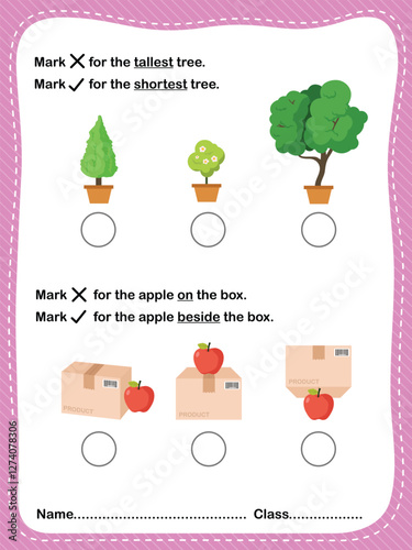 Object Size, Order, and Position Worksheet for Kids