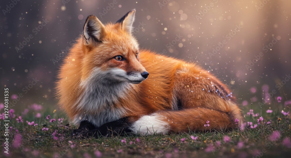 Obraz premium Magical Fox in a Dreamy Forest with Colorful Flowers