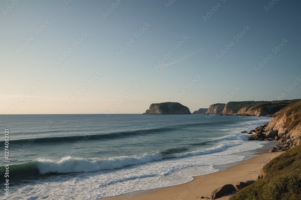 surfers on the beach with a view of the ocean and cliffs surfers on the beach with a view of the ocean and cliffs