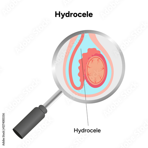 Hydrocele Testicular disease. Man pain testicle pathology problem. Medical diagram 